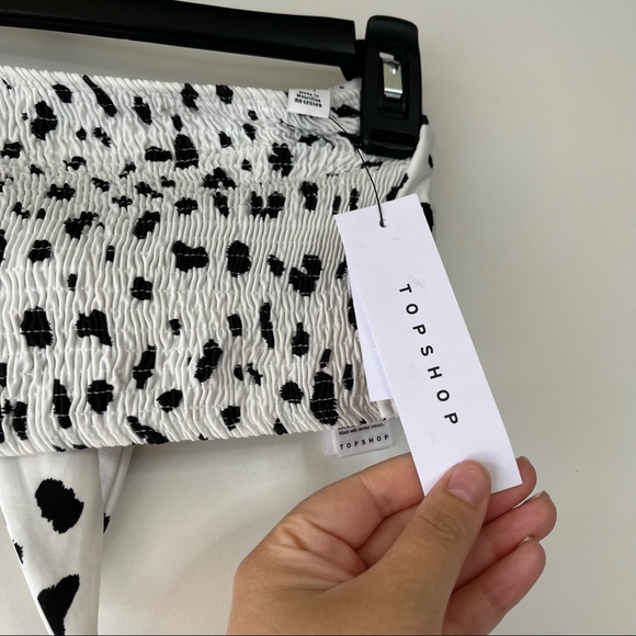Topshop shired smocked Dalmatian print tie up Bandeau top - Picture 6 of 6